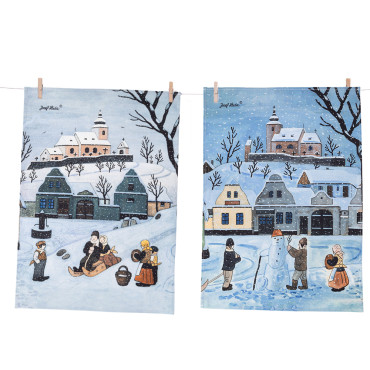 Kuchyňské utěrky Dětské hry v zimě, 100% bavlna, rozměr 50x70 cm