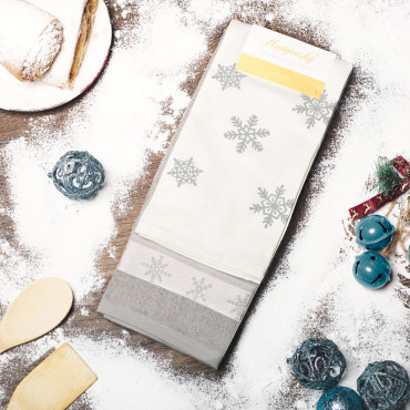 Šedé kuchyňské utěrky s vločkami, 100% bavlna, 50x70 cm