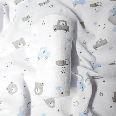 Látková plena Méďa a auto, rozměry 90x100 cm, pro děti