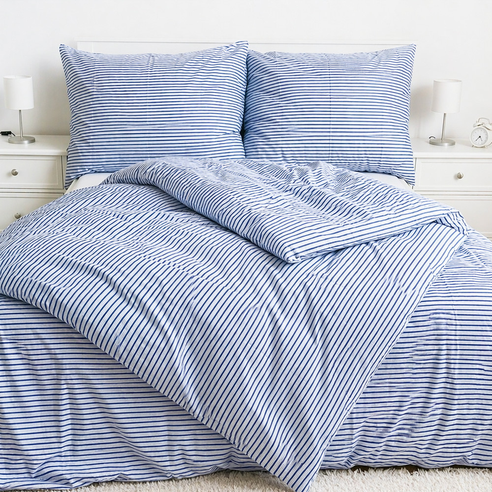 Modré české povlečení s proužky 140x200, 70x90 cm