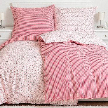 Oboustranné povlečení Kvítka a pruhy červené