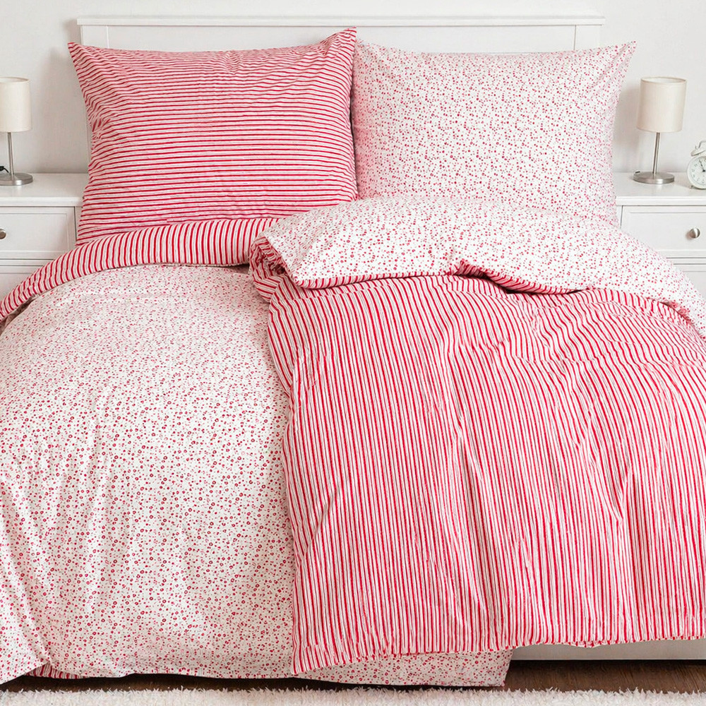 Oboustranné povlečení Kvítka a pruhy, 140x200 cm